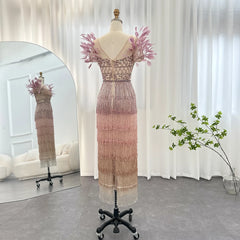 Luxury Feathers Tassel Lilac Evening Dress