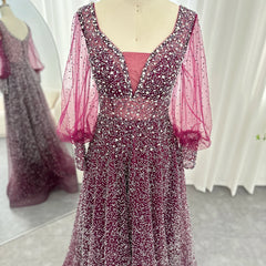 HELEN Luxury Rhinestones Purple Evening Dress