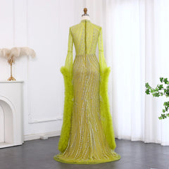 Luxury Beaded Sequined Mermaid Evening Dress with Cape Sleeves