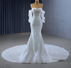 2-in-1 Sequins Sheath Wedding Dress with Detachable Sleeves