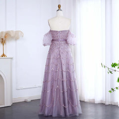 HELEN Elegant Luxury Pink Evening Dress with Puff Sleeves