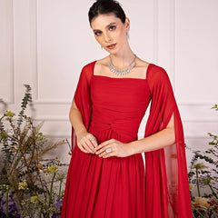 Luxury Elegant Red Chiffon Evening Dresses with Cape Sleeves