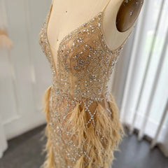 Luxury Feathers Mermaid Champagne Evening Dress