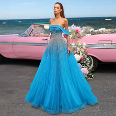 Luxury Elegant Off Shoulder Beaded Party Gown