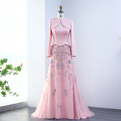 Luxury Beaded Appliques Satin Evening Dress