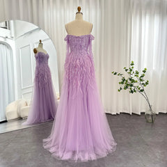 Luxury Feathers Sweetheart Lilac Evening Dress