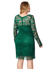 Plus Size Lace Splicing Solid Color Party Dress