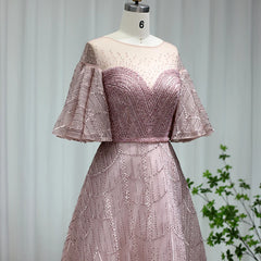 Luxury Flare Sleeve Pink Evening Dress