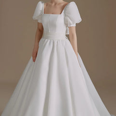 Elegant Short Sleeve Puff Sleeve Wedding Dress with Sashes