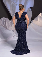 Plus size sleeveless sparkling evening dress