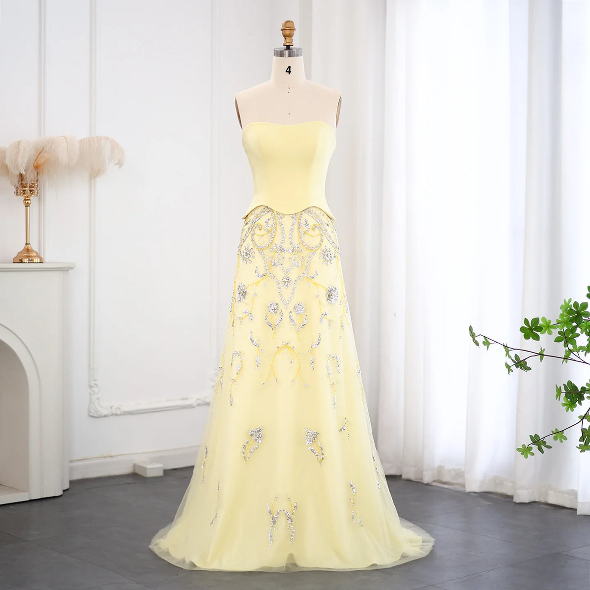 Luxury Beaded Appliques Satin Evening Dress