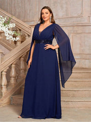 Plus size V-neck shawl chiffon Evening dress