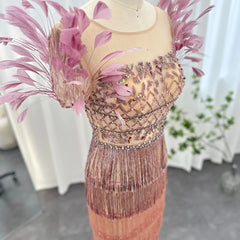 Luxury Feathers Tassel Lilac Evening Dress