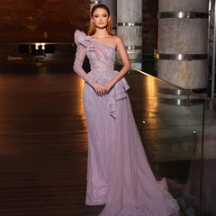 Luxury Fuchsia One Shoulder Evening Dress