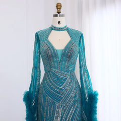 Luxury Beaded Sequined Mermaid Evening Dress with Cape Sleeves