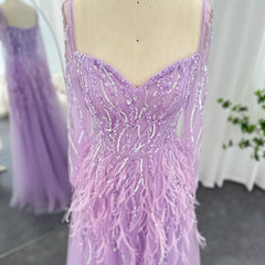 Luxury Feathers Sweetheart Lilac Evening Dress