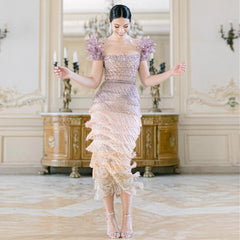 Luxury Feathers Tassel Lilac Evening Dress