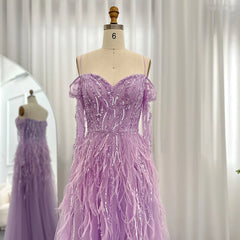 Luxury Feathers Sweetheart Lilac Evening Dress