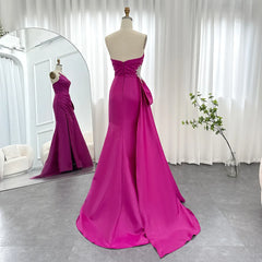 Luxury Elegant Long Fuchsia Overskirt Side Slit Evening Dress