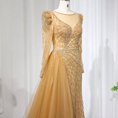 Luxury Gold Mermaid Beaded Evening Dress with Overskirt