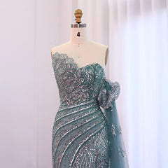 Luxury Beaded Evening Dress with Cape Sleeve - Elegant Formal Gown