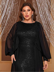 Plus size long sleeve chiffon evening dress