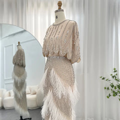 Luxury White Feathers Two Pieces Evening Dress