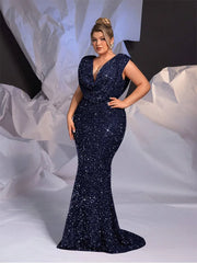 Plus size sleeveless sparkling evening dress