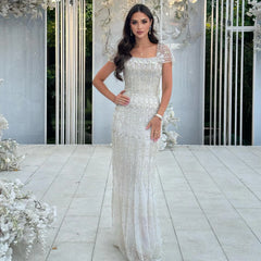 Luxury Beaded Sequined Evening Dress with Cap Sleeves