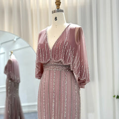 Luxury V-Neck Pink Evening Dress with Cape