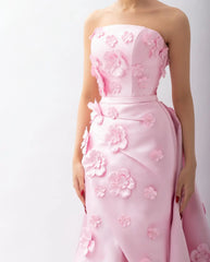 HELEN Luxury Pink 3D Flowers Evening Dress with Detachable Overskirt