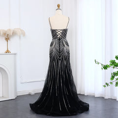 Luxury Crystal Spaghetti Straps Tassel Evening Dress