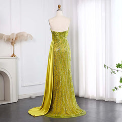 HELEN Luxury Satin Strapless Lime Evening Dress