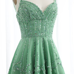 HELEN Luxury Sequin Beaded Green Evening Dress