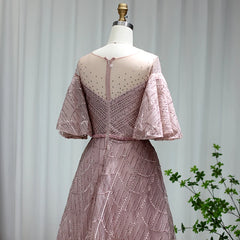 Luxury Flare Sleeve Pink Evening Dress