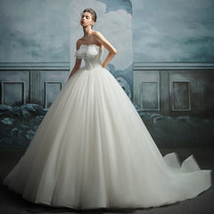 Luxury Exquisite Strapless String Organza Wedding Dress