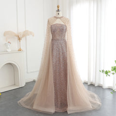 HELEN Luxury Crystal Evening Dress with Hooded Cape