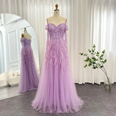 Luxury Feathers Sweetheart Lilac Evening Dress