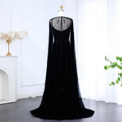 Luxury Exquisite Champagne Tulle Mermaid Evening Dress with Cape