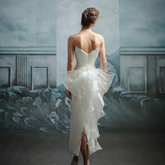 Charming Strapless A-Line Ankle-Length Wedding Dress with Chapel Train