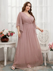 Plus Size V-Neck Polka Dot Evening Dress