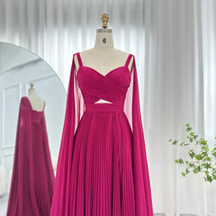 Luxury Fuchsia Chiffon Evening Dress with Cape Sleeves