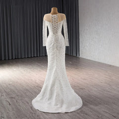 Elegant Beaded A-Line Wedding Dress with Detachable Train