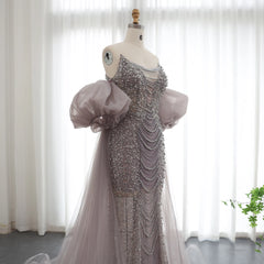 HELEN Luxury Pearls Evening Dress with Cape Sleeves