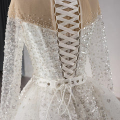 Elegant Beaded A-Line Wedding Dress with Detachable Train