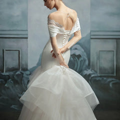 Exquisite Short-sleeved Texture Heavy High-end Wedding Dress