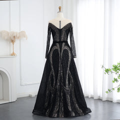 HELEN Elegant Long Sleeves Black Luxury Evening Dress