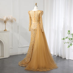 Luxury Gold Mermaid Beaded Evening Dress with Overskirt