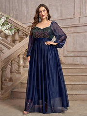 Plus size V-neck organza evening dress