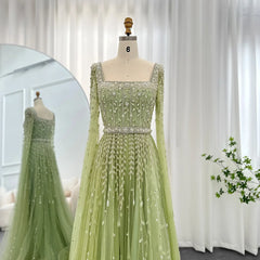 Luxury Square Neck Cap Sleeves Evening Dress